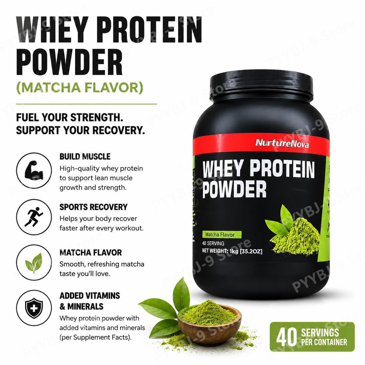 Nutrition Fitness - NurtureNova Whey Proteïnepoeder Matcha-smaak Voeding voor